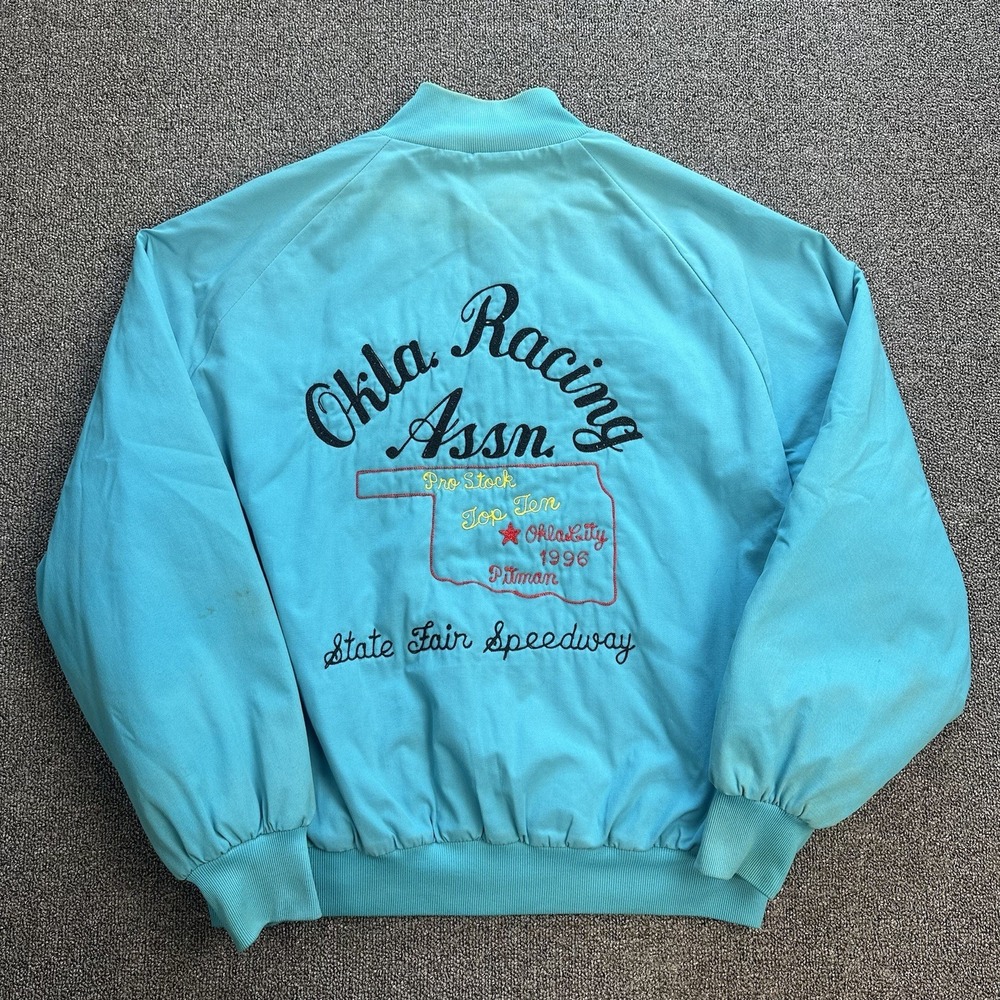 Vintage Blue Satin State Oklahoma‎ Fair Speedway Racing Jacket Fairgrounds Rare